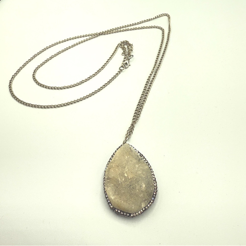 Natural White Druzy Quartz Pendant Necklace